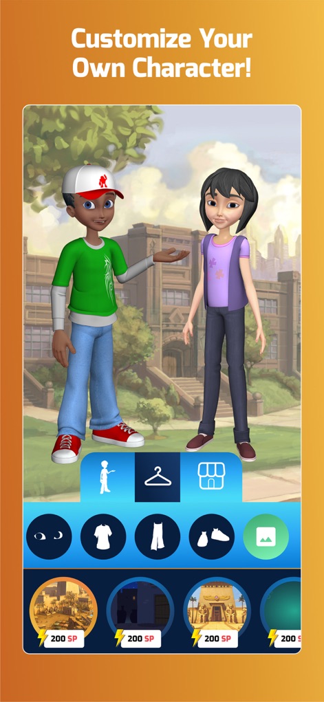 Superbook Kids Bible - Users can personalize their in-app avatars, choosing from various clothing options and backgrounds, and spending earned SuperPoints for accessories.