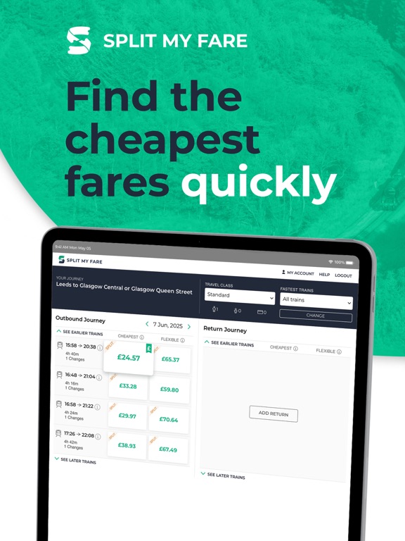 Split My Fare - Train Tickets iPad screenshot 1 - Travel app