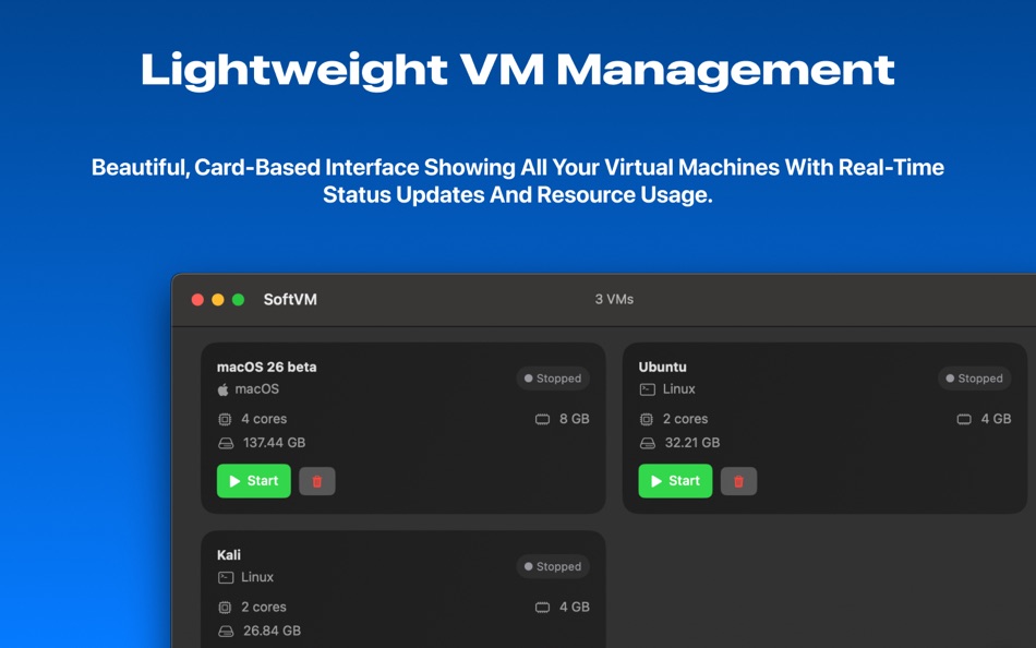 #1. SoftVM: Light Virtual Machine (macOS) Podle: SoftSky App LTD