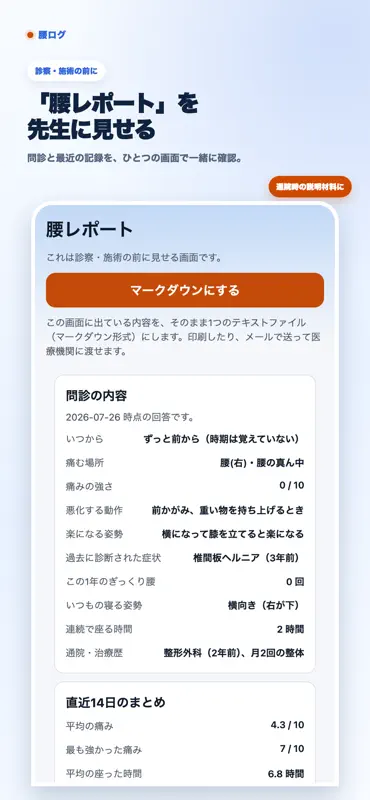 腰ログ - 腰痛の記録と相談 screenshot 1 of 5