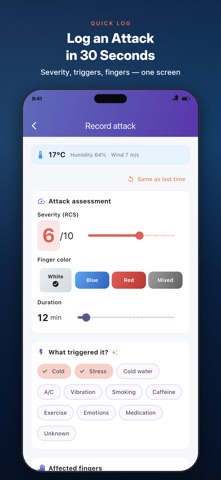 VasoLog: Raynaud's Tracker Screenshot 2 of 5