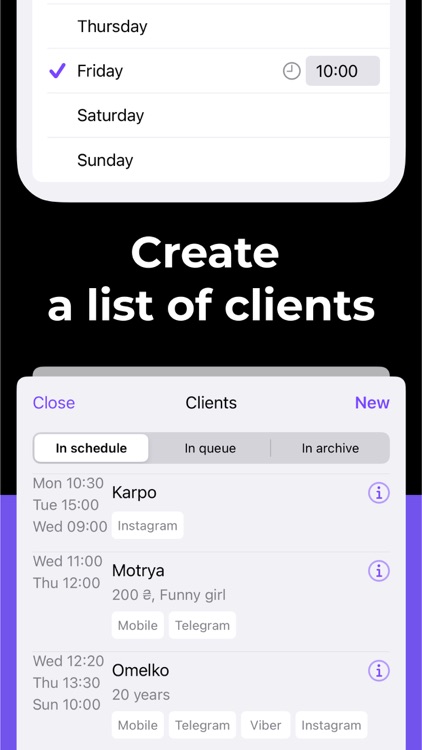 Planoteka – clients & schedule
