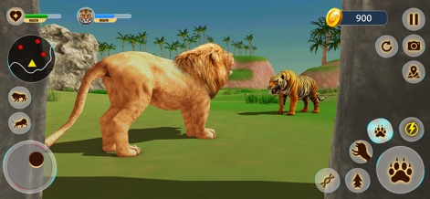 Lion Hunting Simulator Game - Experience intense encounters as a majestic lion faces off against a fierce tiger within a lush, green environment.