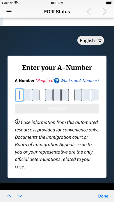 Immigration EOIR Case Status Screenshot