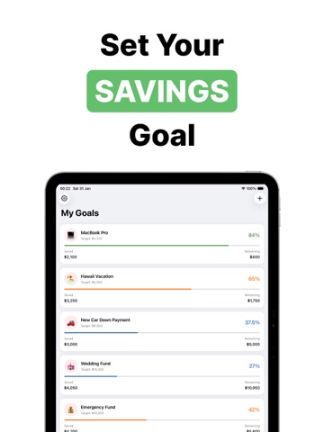 Savings Goal Tracker App iPad screenshot