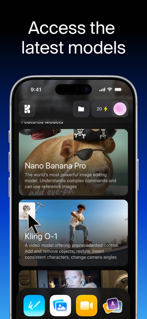 Krea: AI Images and Videos - The app provides direct access to cutting-edge AI models such as Nano Banana Pro for image editing and Kling O-1 for video creation, demonstrating its comprehensive generative capabilities.
