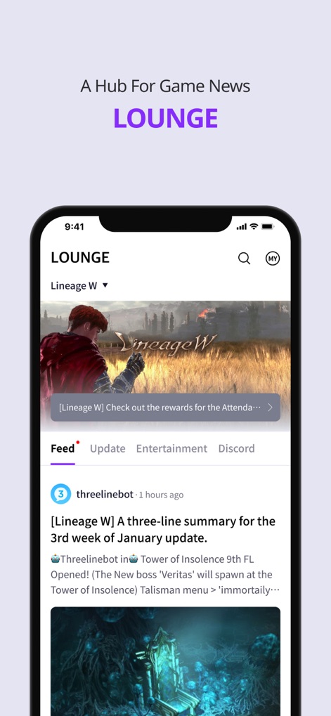 PURPLE: Play, Chat, and Stream - Explore the comprehensive PURPLE Lounge, providing a curated game news feed and organized content categorization tabs for quick access to vital updates.