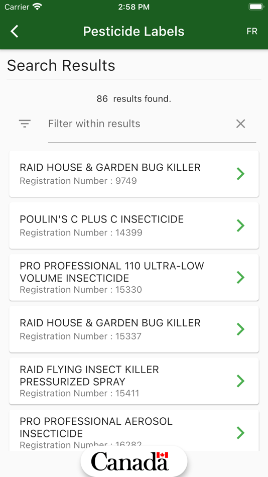#2. Pesticide Labels (iOS) Podle: Health Canada / Santé Canada