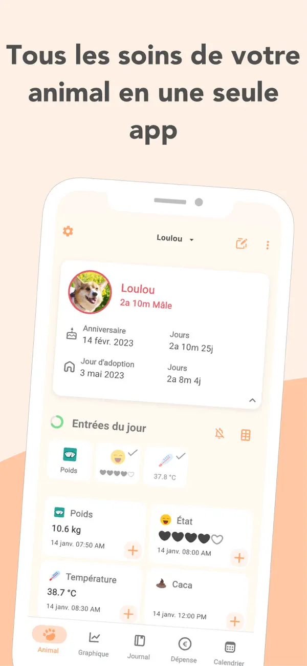 Screenshot #1 pour Suivi animaux - PetnotePlus