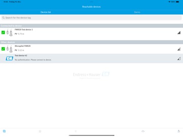 Endress+Hauser SmartBlue iPad screenshot
