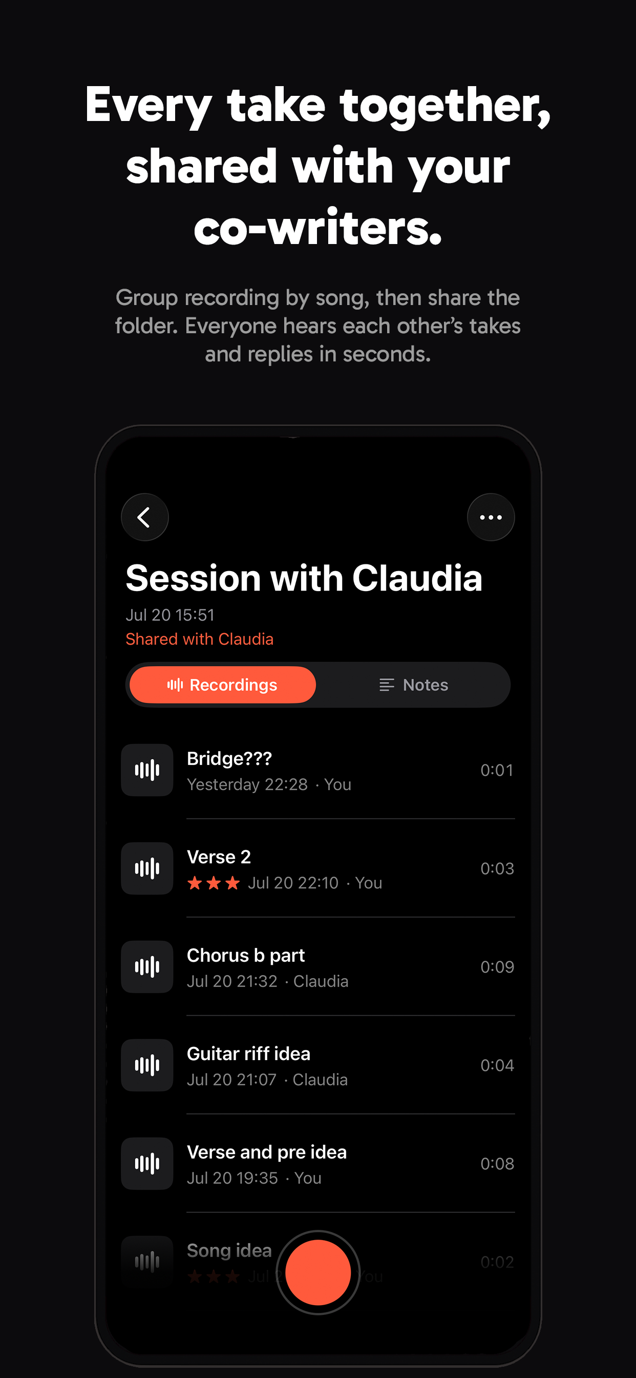 Jibber: Songwriter Voice Memos screenshot 2