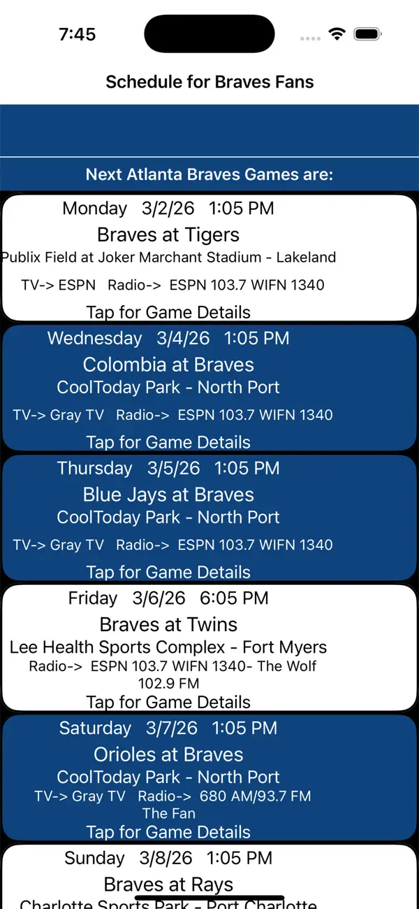 Screenshot #2 pour Schedule for Braves fans