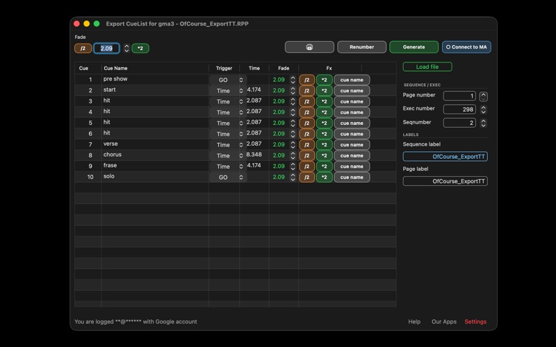 Screenshot #1 pour Export CueList for gma3
