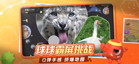 球球大作战 - Experience the thrilling "Ball Screen Challenge" where users can engage in dynamic gameplay with distinct visual themes like the leopard and goose-themed balls.
