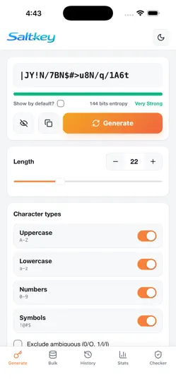Capture d'écran de Saltkey Password Maker sur iPhone 1