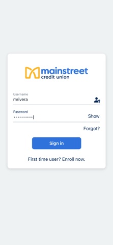 Mainstreet Credit Union iPhone screenshot