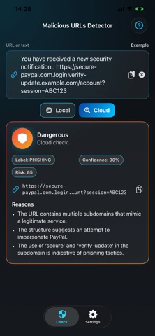 Malicious URLs Detector iPhone screenshot