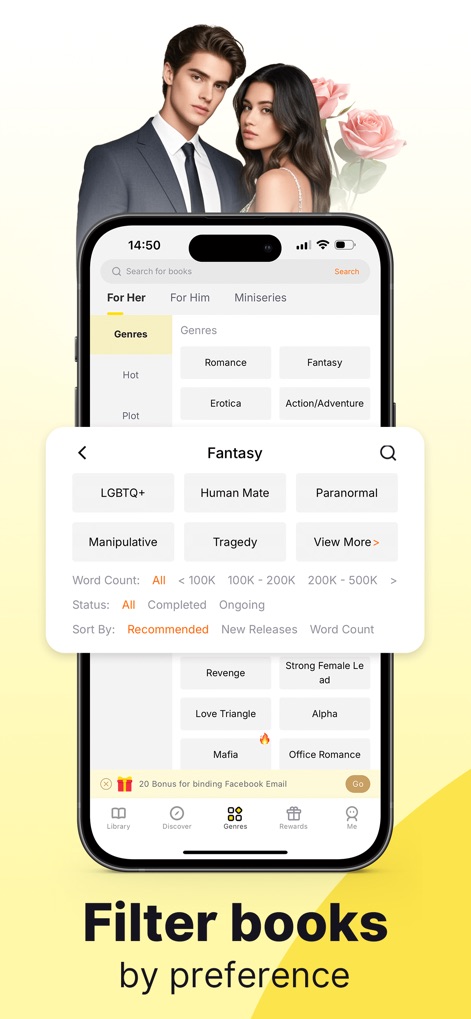 AnyStories-Top Novels & Books - This tool empowers users with extensive genre filters like "Fantasy" and "LGBTQ+", alongside precise sorting options such as "Word Count".