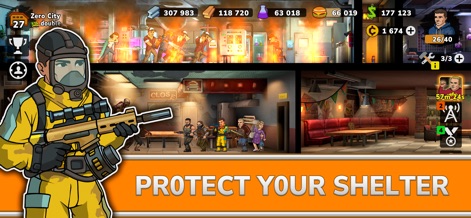 Zero City: Zombie Shelter Game - This screenshot highlights dynamic in-shelter combat and the need for robust defense strategies, as survivors engage threats within damaged shelter rooms.