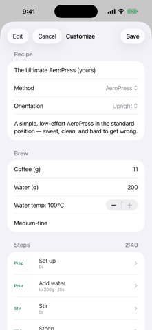 homebrew: Coffee Recipes iPhone screenshot