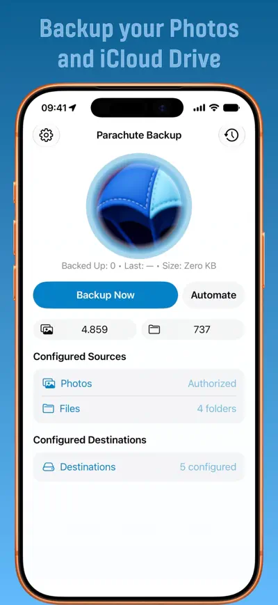 Parachute Backup Mobile 스크린샷