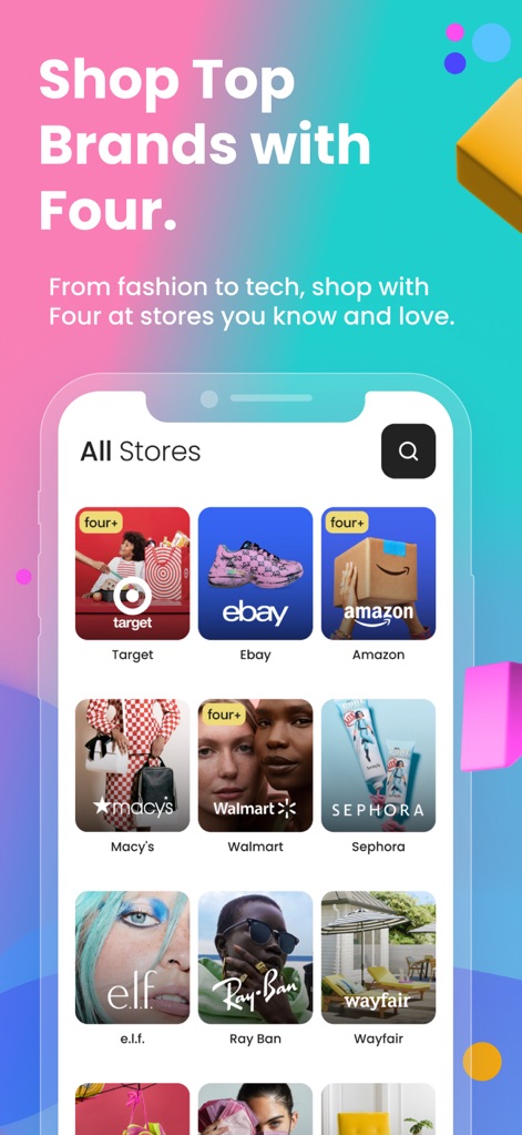 Four | Buy Now, Pay Later - Explore the extensive network of partner retailers available within the app, showcasing popular brands like Target and Sephora for diverse shopping options.