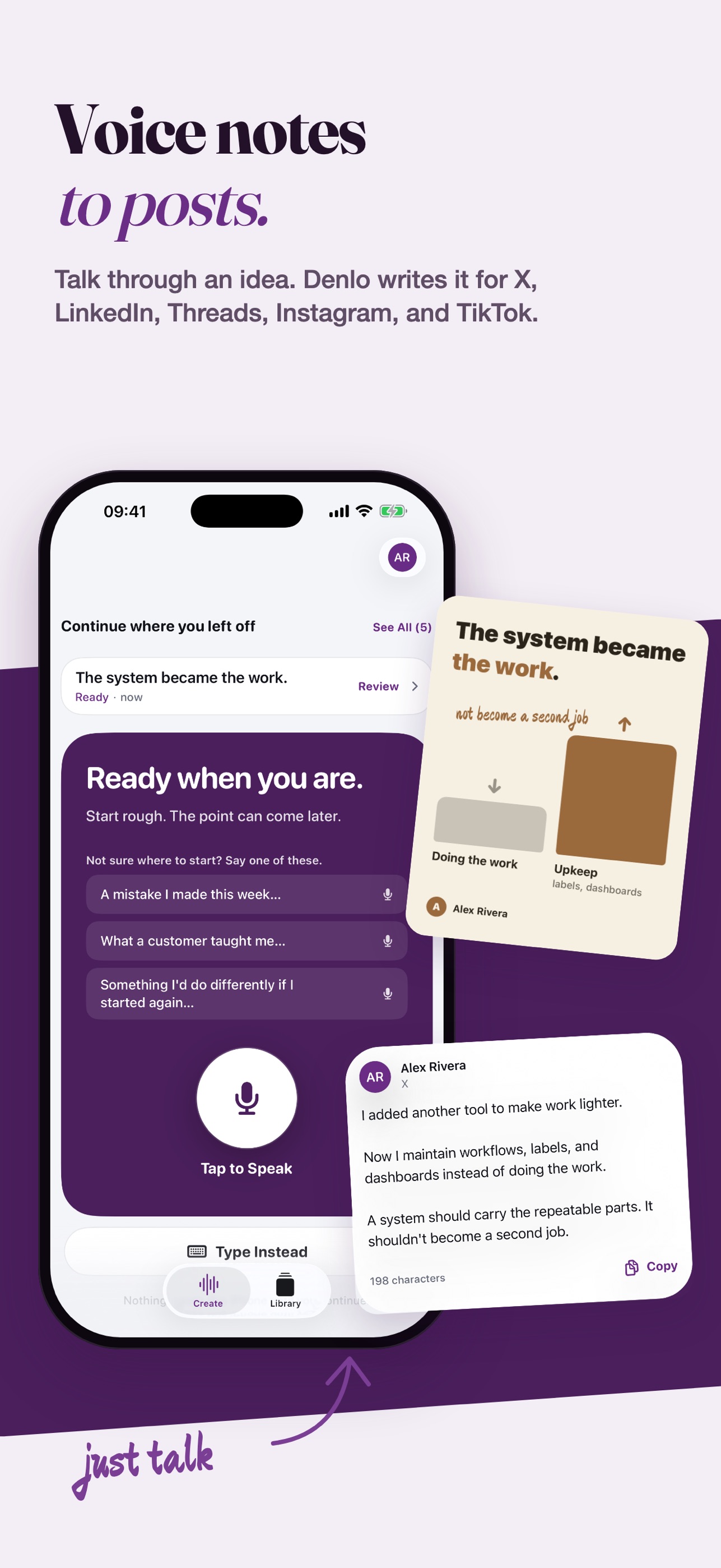 Screenshot 1 of Denlo: Voice Notes to Posts
