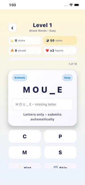 Missing Letter Word Game screenshot 2