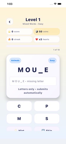 Missing Letter Word Game screenshot 2