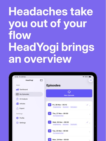 Headache Tracker: HeadYogi iPad screenshot