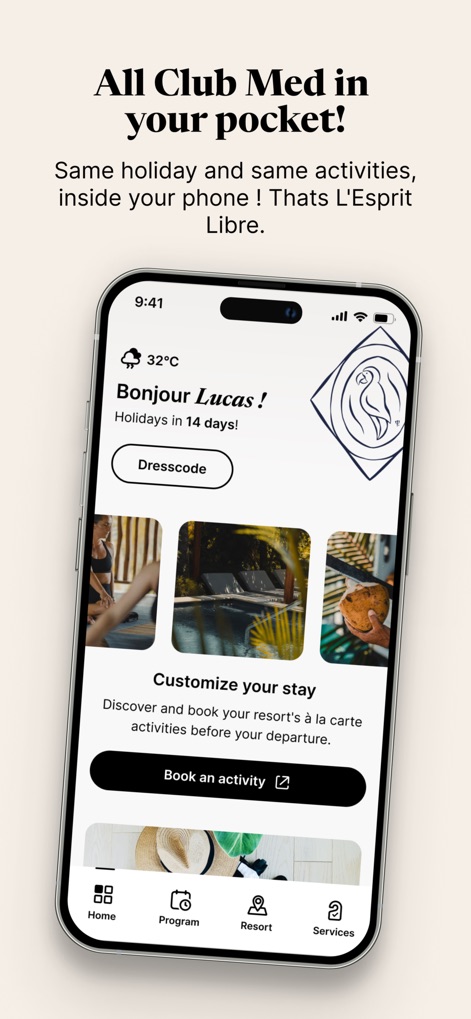 My Club Med - This tool offers a dynamic 'Customize your stay' section and an intuitive bottom navigation bar, allowing users to effortlessly plan and manage their Club Med experience.