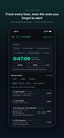 TimeWarp - Time Tracker iPhone screenshot