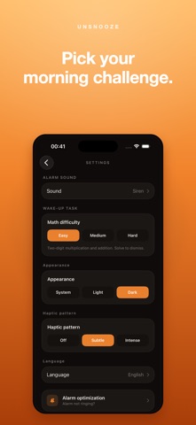 Unsnooze: Math Alarm Clock iPhone screenshot