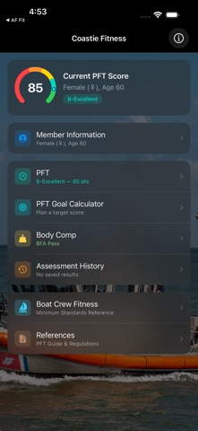 Coast Guard Fitness Calculator app screenshot