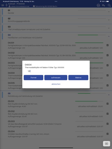 sykasoft Aufmaß iPad screenshot
