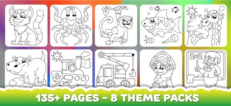 Drawing and coloring for kids - 135개 이상의 페이지와 8가지 테마 팩으로 구성된 방대한 그림 컬렉션을 제공하여, 사용자는 문어와 기린 같은 다양한 캐릭터를 만날 수 있습니다.