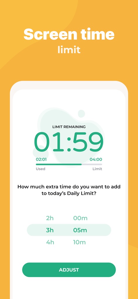 Parental Control App - Kidslox - This tool allows users to easily set daily screen time limits and provides flexible options to add extra time as needed, as shown by the 'LIMIT REMAINING' timer and the 'How much extra time' section.
