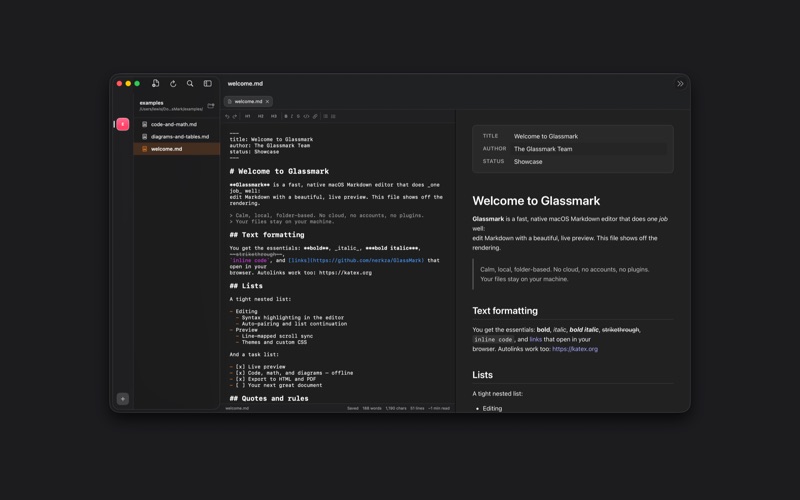 Glassmark - Markdown Editor screenshot