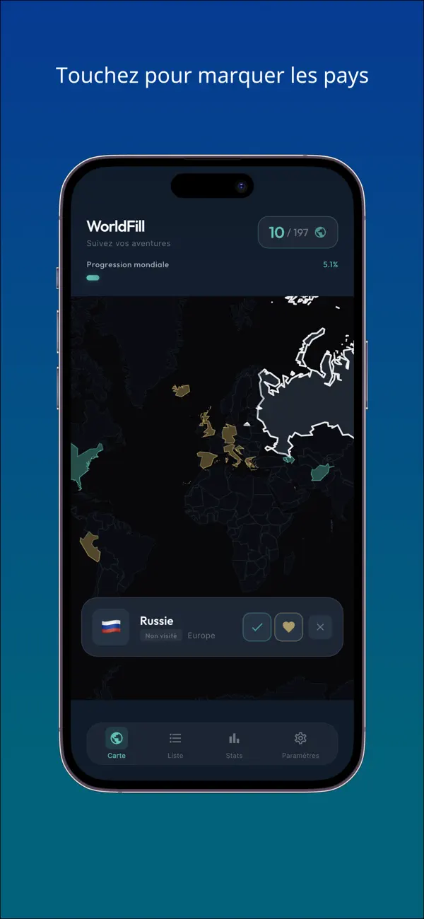 Screenshot #1 pour WorldFill - Carte de voyage