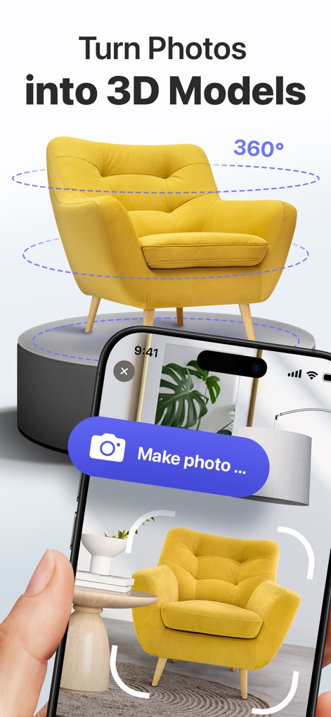 3D Snap: LiDAR Scanner & Ruler - Experience how single photos are transformed into interactive 3D models, enabling virtual rotation and realistic spatial visualization of furniture.