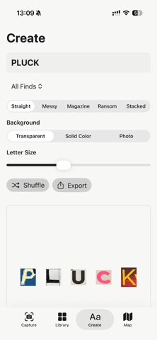 Pluck: Found Typography iPhone screenshot 1