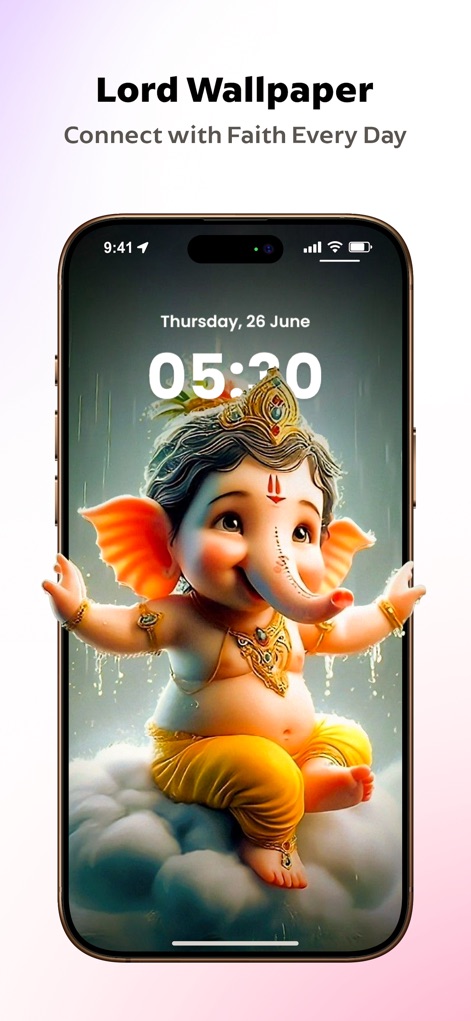 Vibewalls - Wallpaper HD & 4K - Um papel de parede de Lord Ganesha é apresentado, conectando os usuários com a fé diária através de imagens de divindades e arte espiritual.