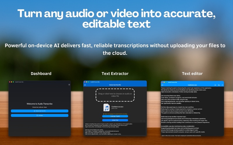 Audio Transcribe audio to text app screenshot