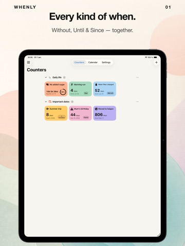 Days Since & Countdown: Whenly iPad screenshot