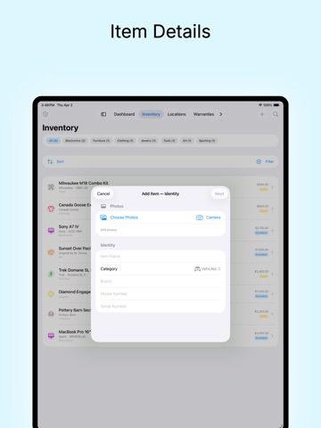 Havault - Home Inventory iPad screenshot