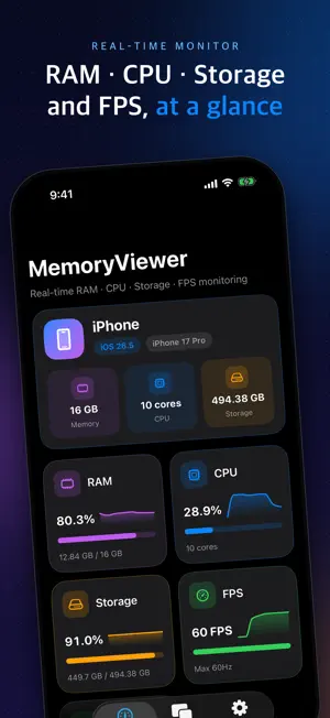 MemoryViewer: RAM, CPU Monitor screenshot 2