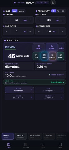 NAD+ Peptide Calculator iPhone screenshot