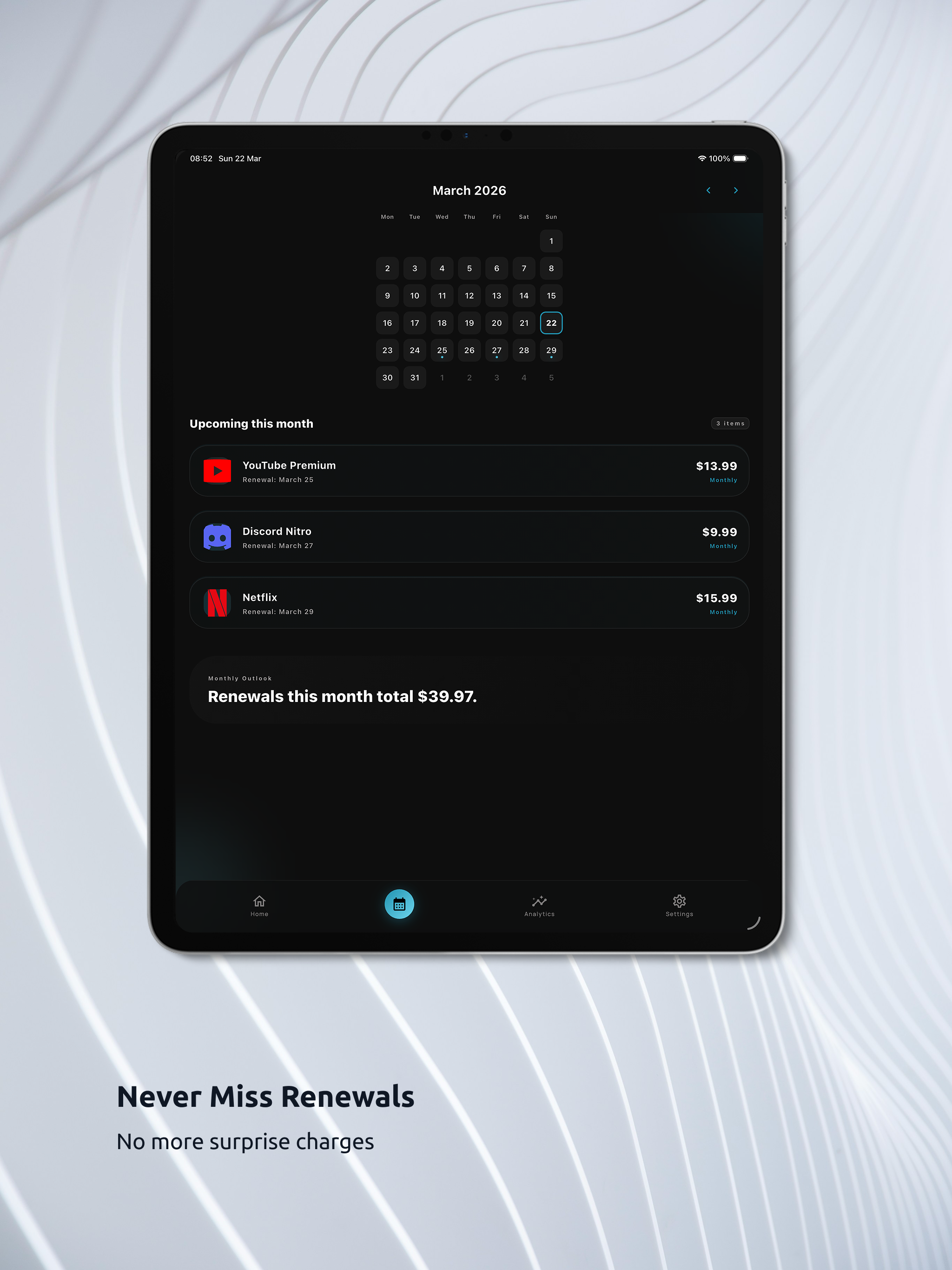 SubKit - Renewals Tracker