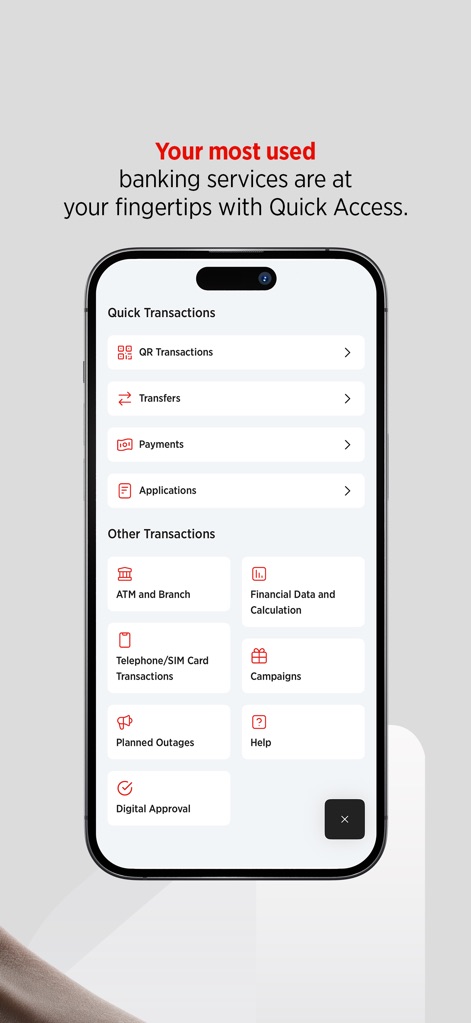 Ziraat Katılım - This screen clearly categorizes essential functions into "Quick Transactions" and "Other Transactions" for intuitive navigation.