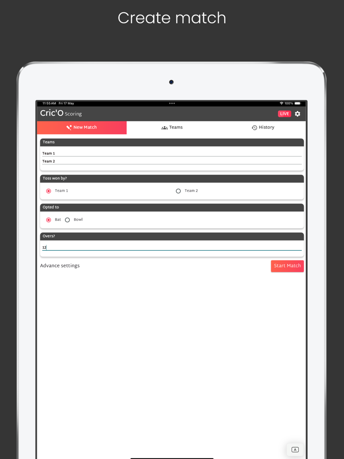 CricÓ Cricket Scoring App